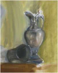 Drop-in oilpaint lesson, second session study in oil paints. Still life with vase.