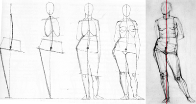 Life drawing, figure drawing, sequence of building up a drawing.