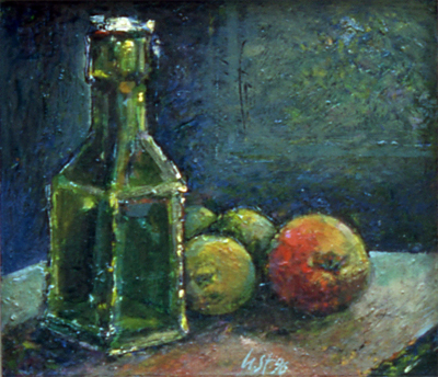 Still life with apples, oilpaint, 20 x 30 cm., 1996, Ulrich Städler