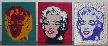 Geschilderde voorbeelden met als inspiratiebron Andy Warhol. Acrylverf op doek.