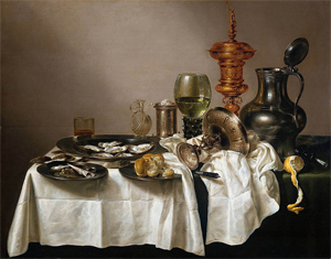 Willem Claesz Heda. Een 'meesterwerk' als stilleven (of andersom). Olieverf op doek, ca. 88x113cm., 1635, Rijksmuseum Amsterdam.