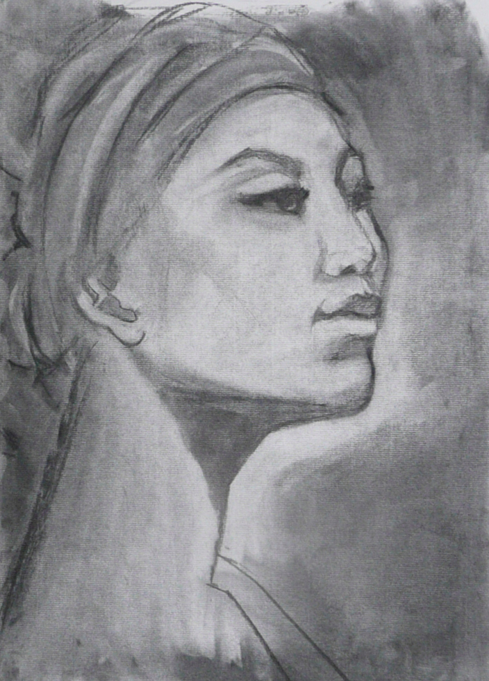 Adinda in houtskool getekend door Amalia/ Adinda in charcoal made by Amalia