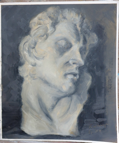 Oilpainting study in gray values of a cast (Barberini Faun) || Olieverfstudie van een gipsen beeld in grijs tonen (Barberini Faun)