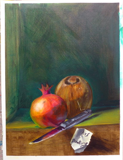 Oilpainting study of a still life with pomgranate || Olieverf studie naar een stilleven met granaatappel