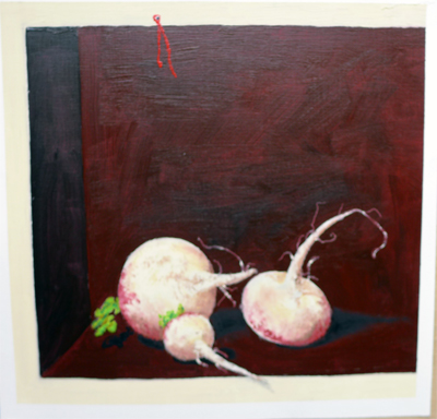 Oilpaint study after a still life with corms || Olieverfstudie van een stilleven met knollen