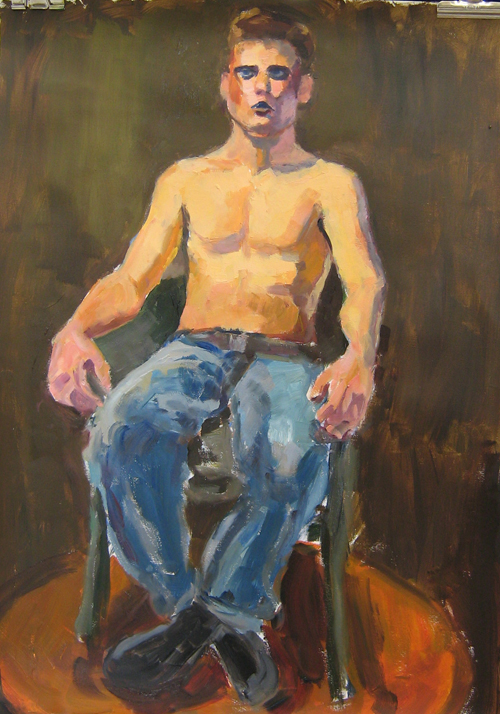 Oilpaint study made by Gideon in two sessions on April 14 and 16 in the direct painting methode. Model Joost in cooperation with visagist/ stylist Frank Waterberg. Olieverfstudie in twee sessies door Gideon in alla prima techniek. Model Joost in samenwerking met visagist en stylist Frank Waterberg.