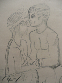 20-11-2009, Dubbelportret, oefening in lijn, proportie maar vooral de intimiteit tussen 2 personen.