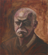 4-11-2009, Portret van Dirk in olieverf op papier in gelimiteerd palet: oker, engels rood, wit, zwart. Olieverf studie in 1 sessie.