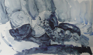 Oefening in aquarel, monochroom blauw stilleven, 8-2-2010