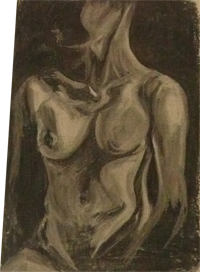 Torso modeltekenen in houtskool, modele (licht en schaduw studie)