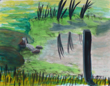 Impressie Ransdorp Landschap, water stroompje, gouache./ Impression Ransdorp Landscape, running water, gouache.